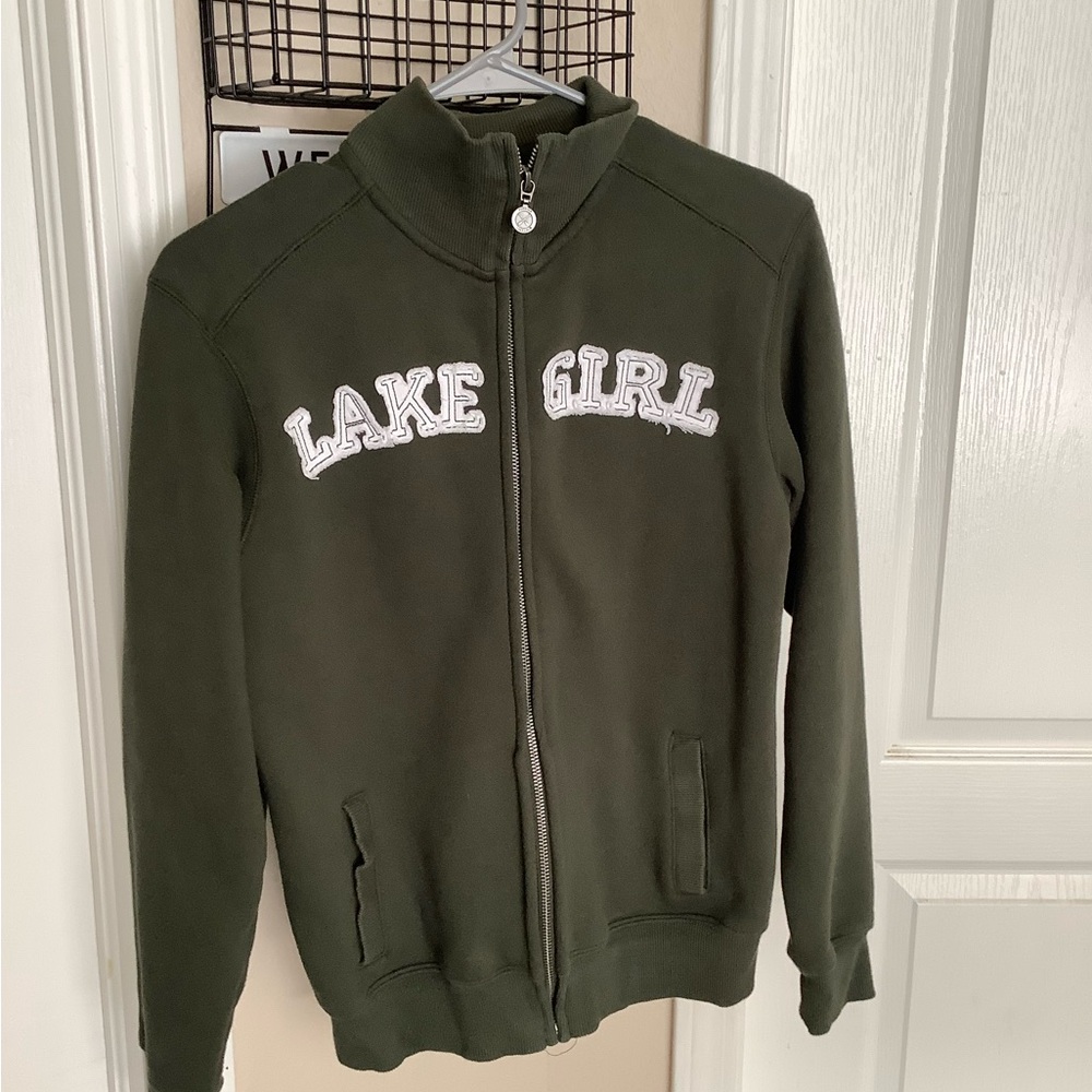 Green Zip-Up Jacket with Ribbed Cuffs and Soft Fabric